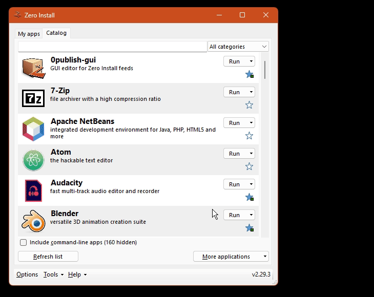 Animation of using Zero Install GUI to run VLC